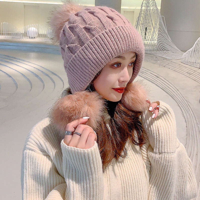 Women's Trendy Hats Sweet And Cute Three Balls Wool