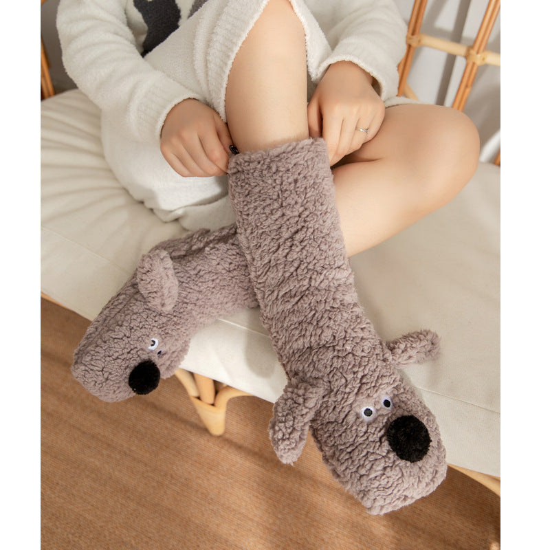 ⭐ Cute Cartoon Dog Winter Warm Plush Floor Socks – Non-Slip Cozy Indoor Socks for Women, Soft Fleece Lining, Perfect for Cold Weather Comfort ⭐