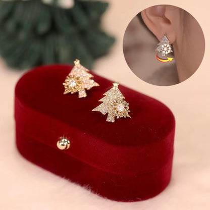 Rotatable Christmas Tree Earrings – Shiny Rhinestone Snowflake Stud Earring for New Year, Xmas, and Winter Festival Gifts 🎄✨