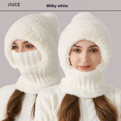 High Elastic Solid Color Knitted Hat Scarf Mask One-piece