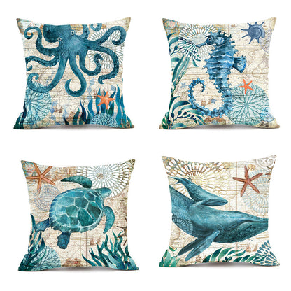 🐢 Cushion Covers with Sea Turtle Print 🌊 – Decorative Throw Pillow Cases for Sofa, Chair, Bed & Home Décor – Durable & Stylish Cotton-Linen Blend 🛋️ – Perfect for Coastal and Nautical Themes