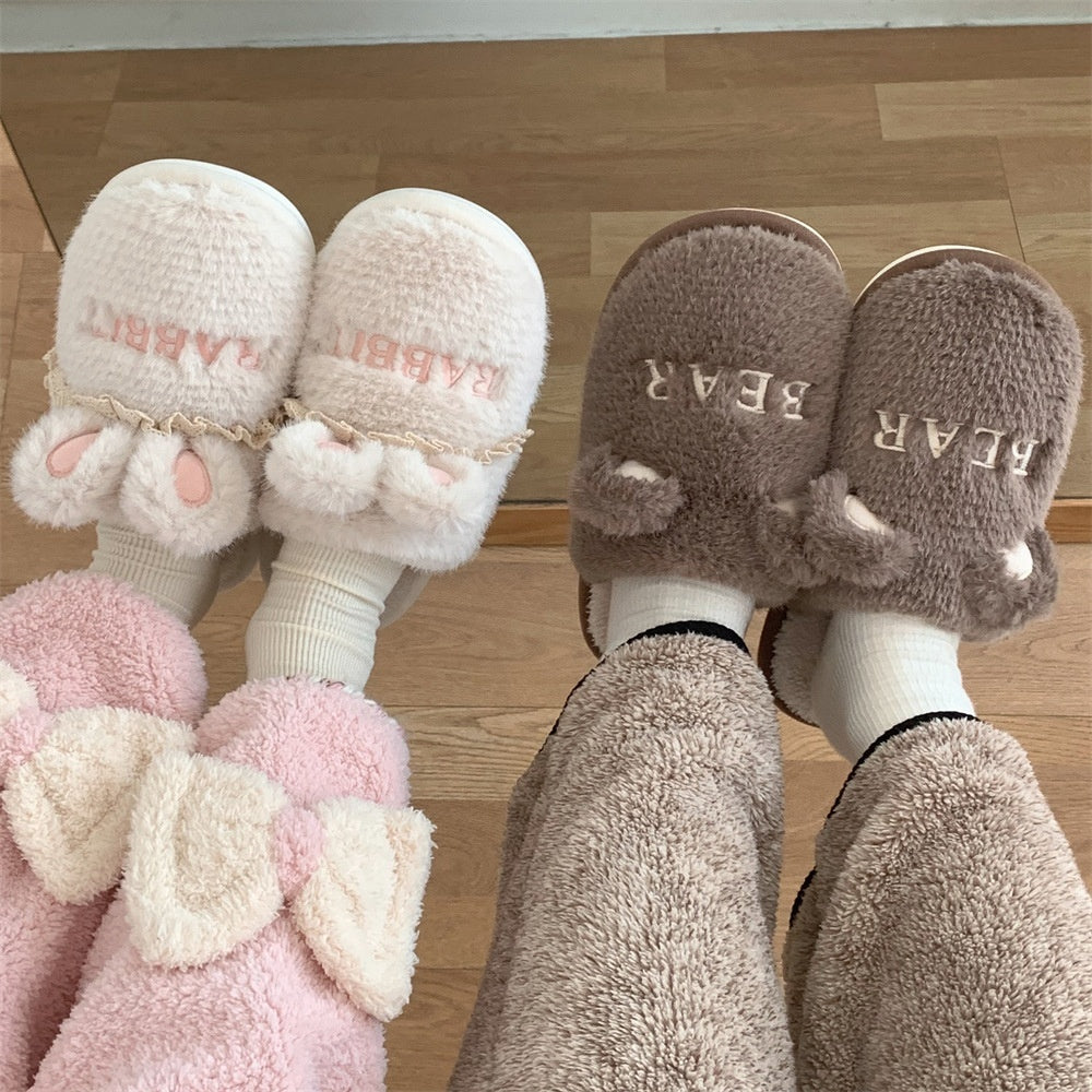 Cute Cartoon Ladies Winter Leisure Pajamas Indoor Soft Bottom Cotton Slippers