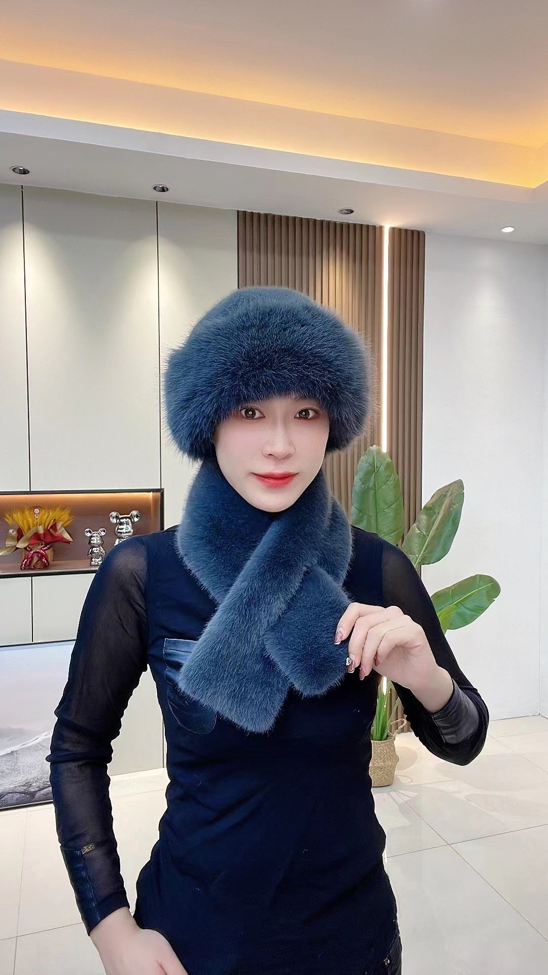 Suit Winter Scarf Mongolian Cap Plush Hat Women's Thickened