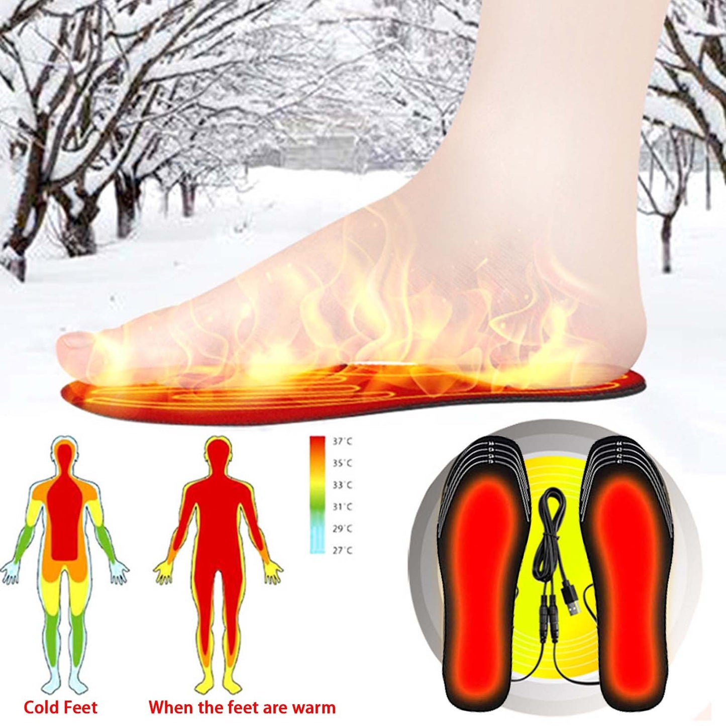 🔥 USB Heated Insoles for Boots & Sneakers – Adjustable Winter Warmth Heating Pads for Feet – Can Be Cut to Fit – Comfortable & Reusable Insoles for Cold Weather