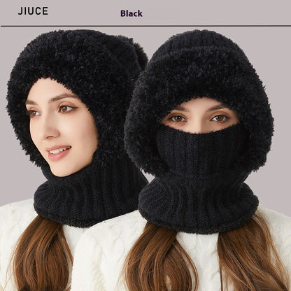 High Elastic Solid Color Knitted Hat Scarf Mask One-piece