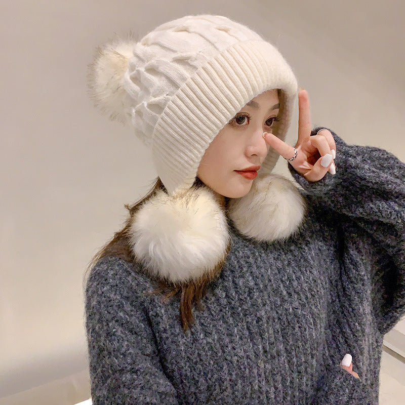 Women's Trendy Hats Sweet And Cute Three Balls Wool