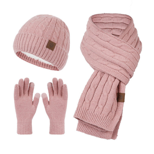 Knitting Hat Scarf And Gloves Three-piece Set