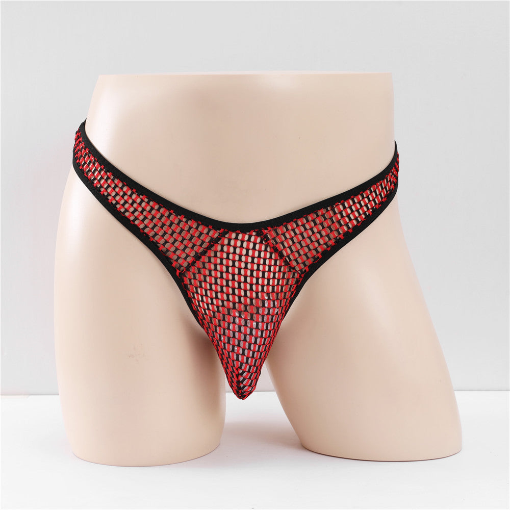 Mesh Men's See Through Breathable Sexy T-shaped U Convex Hollow-out Large Mesh Sexy Underwear