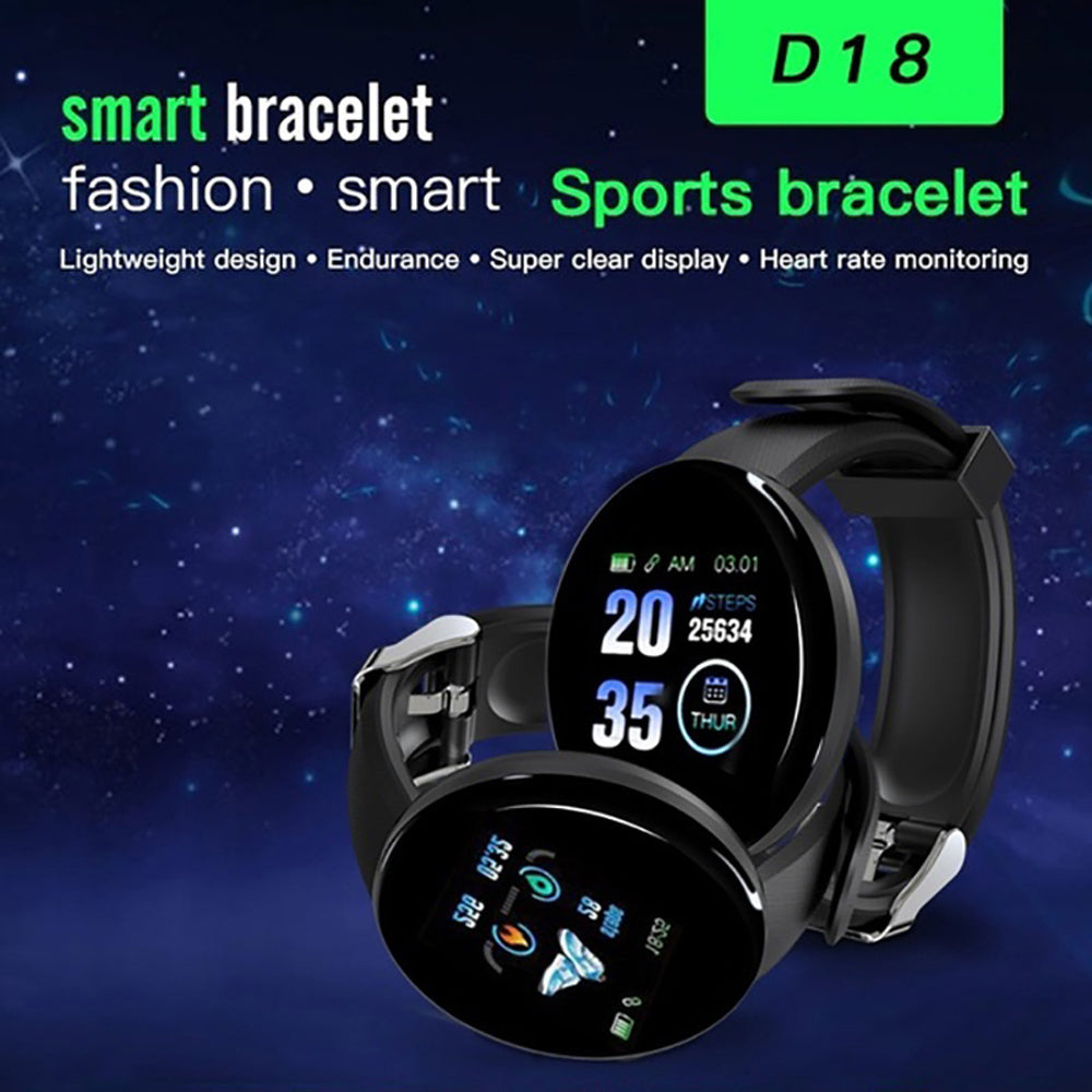 D18 Bluetooth Smart Watch ⌚, Blood Pressure Heart Rate Monitor 💓, Pedometer Sport Tracker 🏃‍♂️, Smart Band for Men & Women, Compatible with Android & IOS 📱