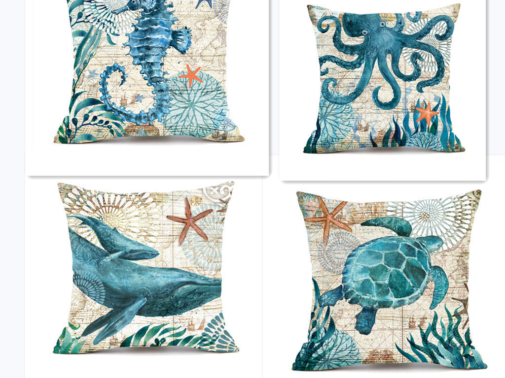 🐢 Cushion Covers with Sea Turtle Print 🌊 – Decorative Throw Pillow Cases for Sofa, Chair, Bed & Home Décor – Durable & Stylish Cotton-Linen Blend 🛋️ – Perfect for Coastal and Nautical Themes