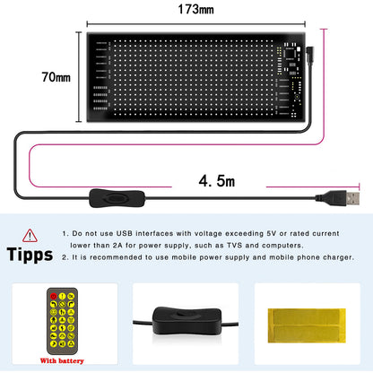 Automotive LED Signage, USB 5V Digital Signage, Programmable LED, Application Controlled Custom Text Pattern Animation, Suitable For Shops, Cars, Bars, And Hotels