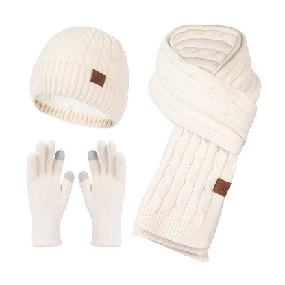 Knitting Hat Scarf And Gloves Three-piece Set