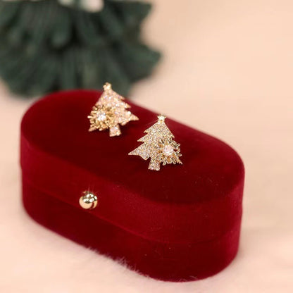 Rotatable Christmas Tree Earrings – Shiny Rhinestone Snowflake Stud Earring for New Year, Xmas, and Winter Festival Gifts 🎄✨