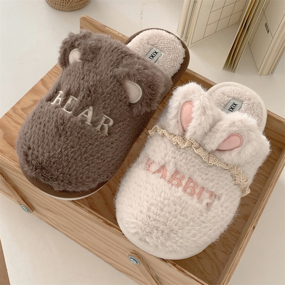 Cute Cartoon Ladies Winter Leisure Pajamas Indoor Soft Bottom Cotton Slippers