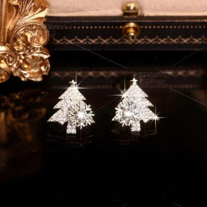 Rotatable Christmas Tree Earrings – Shiny Rhinestone Snowflake Stud Earring for New Year, Xmas, and Winter Festival Gifts 🎄✨