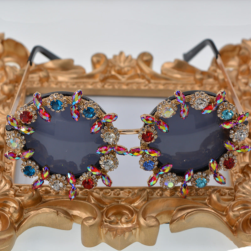 Fashion Rhinestone Sun Flower Stereo Sunglasses Lady