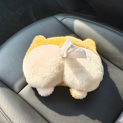 Tissue Box Cover Soft Adorable Corgi Butt Shaped Creative Storage Bag Hanging Pouch Tissue Box Wrapper For Car Home