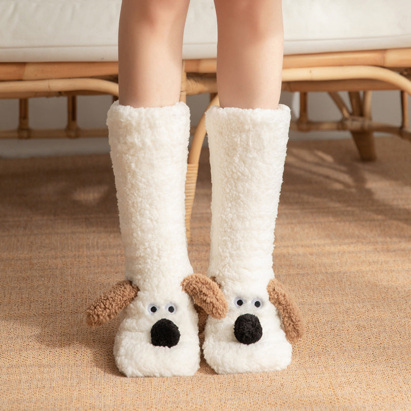 ⭐ Cute Cartoon Dog Winter Warm Plush Floor Socks – Non-Slip Cozy Indoor Socks for Women, Soft Fleece Lining, Perfect for Cold Weather Comfort ⭐